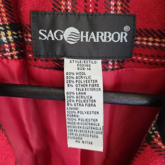 Vintage Red Plaid Blazer Tag sz 14 Velvet Collar Boyfriend 1 Button Christmas - Picture 7 of 9
